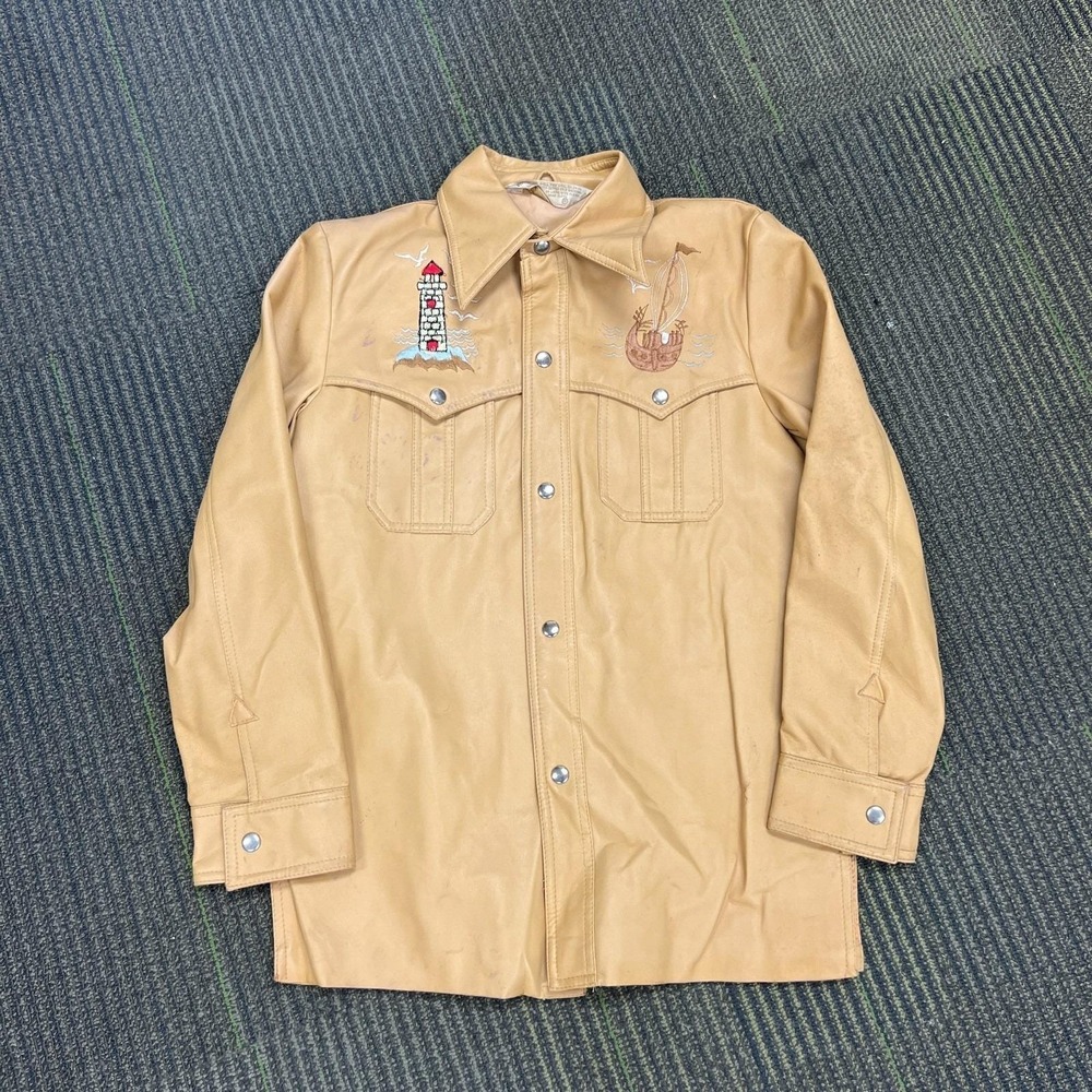 Vintage Montgomery Ward Embroidered Button Up Women's 18 Beige 1970s
